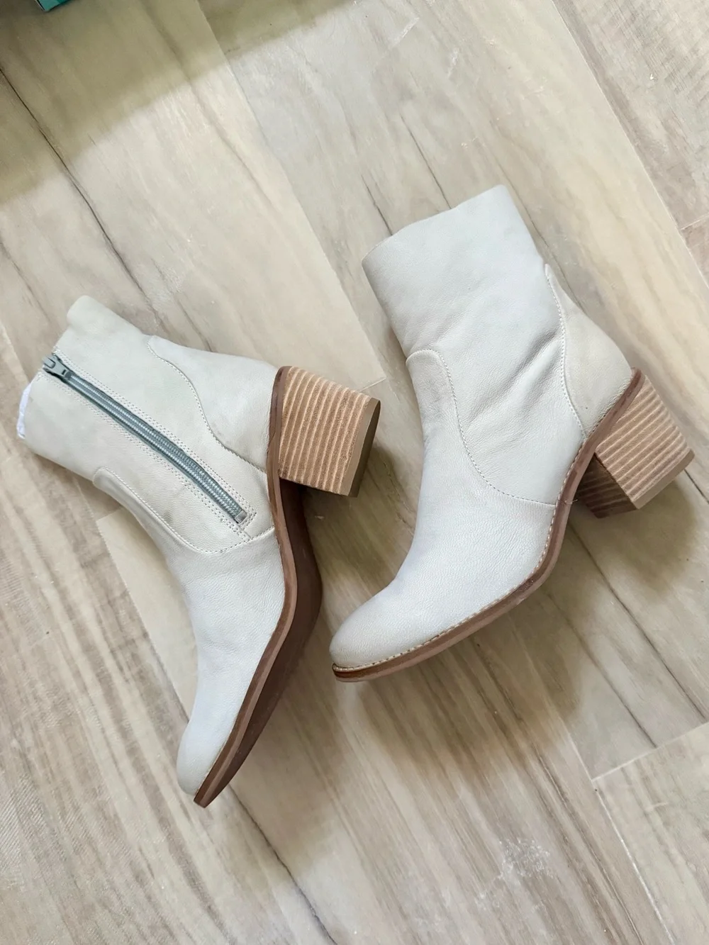 Majestic Cream Ankle Booties with Stacked Wood Heel